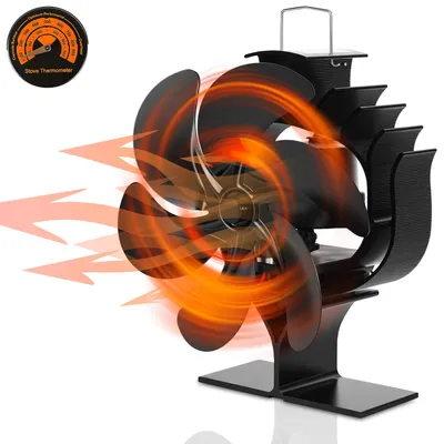 Obrázek produktu pro Vigevee Ventilátor do krbu, 6 lopatek, oscilace 120°, teploměr, tichý provoz a automatická regulace otáček