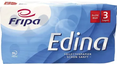 Produktbild von Fripa Toilettenpapier Edina 3-lagig hochweiß 8 Rollen à 250 Blatt