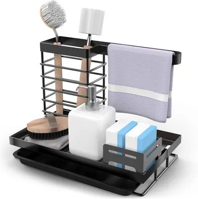 Produktbild von Metallischer Küchenorganizer, Küchenorganizer, Sponshalter, Küchenorganizer mit Abflusswanne für Küche, Bad, Badezimmer, schwarz