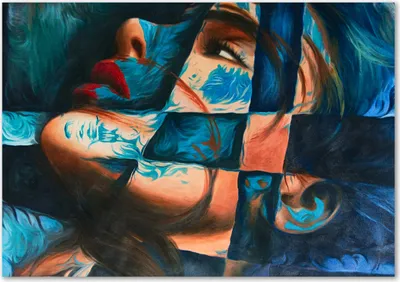 Produktbild von Tulup® Leinwandbild - 100x70 cm - Wandkunst - Drucke auf Leinwand - Leinwanddruck  - Kunst: modern & klassisch - Blau - Frau Abstraktion
