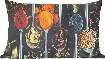 Produktbild von MuchoWow® Zierkissen Sofakissen Wohnzimmer Dekokissen 50x30 cm Gewürze - Löffel - Schwarz - Küche - Wohnzimmerdekoration - Polster mit Photo
