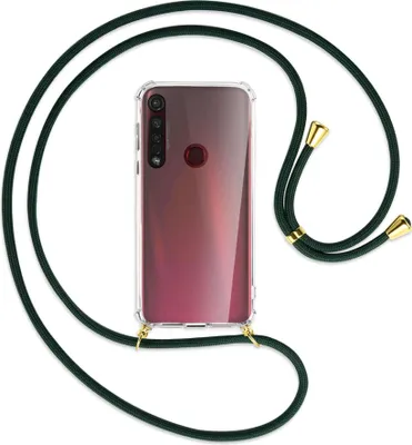 Produktbild von Handykette Backcover-Schutzhülle mit Band (Metall goldfarben) für Motorola Moto G8 Plus - dunkelgrün