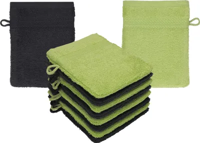 Produktbild von Betz 10 Stück Waschhandschuhe 16x21 cm PREMIUM 100% Baumwolle  Farbe: graphit - avocadogrün