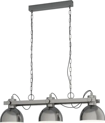 Produktbild von EGLO Pendellampe Lubenham, 3 flammige Vintage Pendelleuchte im Industrial Design, Retro Hängelampe aus Stahl, Farbe: Nickel matt, creme, Fassung: E27