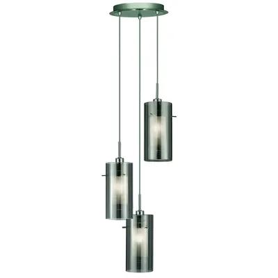 Produktbild von Zeitgenössischer Kronleuchter Duo 2 Stahl Chrom Glas Silber 3 Lichter E14