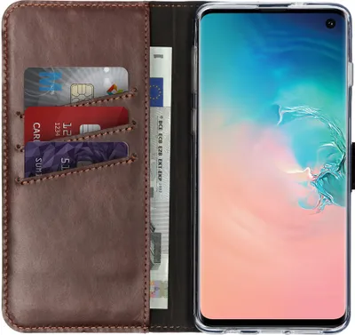 Image de Selencia Bibliothèque en cuir véritable pour le Samsung Galaxy S10 - Marron