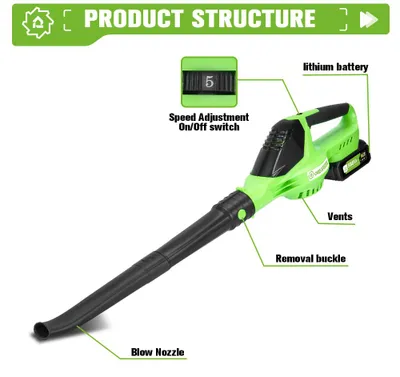 Obrázek produktu pro Elektrický foukač listí bez baterie - výkon 5500 W - 5 rychlostí - hmotnost 2,8 kg