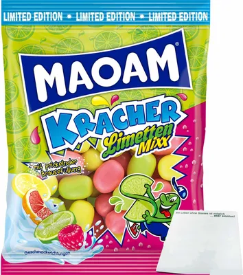 Produktbild von Haribo Maoam Kracher Limetten Mixx (200g Beutel) + usy Block