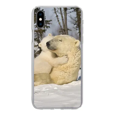 Produktbild von MuchoWow® Handyhülle Schutzhülle Hülle für iPhone Xs Eisbär - Schnee - Höhle - Jungtier Silikon Softcase Handy Hülle - Handytasche