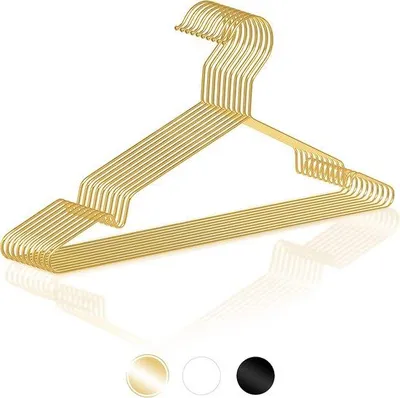 Produktbild von Famanu Metallkleiderbügel (42 cm) - 10 Stück (Gold) - Platzsparende Bügel für Erwachsene - Stabil für schwere Kleidung