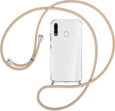 Produktbild von Handykette Backcover-Schutzhülle mit Band (Metall silberfarben) für Samsung Galaxy A70e - beige