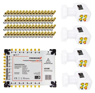 Produktbild von PremiumX Multischalter Set 17/16 SAT Multiswitch 4x Quattro LNB 64x F-Stecker