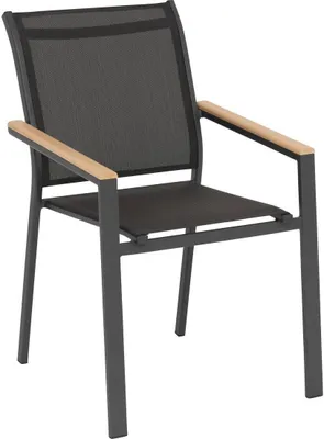 Produktbild von Stapelbarer gartensessel "essentia" graphit und akazie aus epoxybehandeltem aluminium  - Hespéride