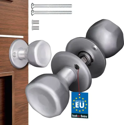 Produktbild von KOTARBAU® Türknauf Drehbar Silber Türbeschlag Türgarnitur Türgriff mit Montageschrauben Stahl Lackiert Kugelknauf Türknopf Drehknauf Schutzbeschlag