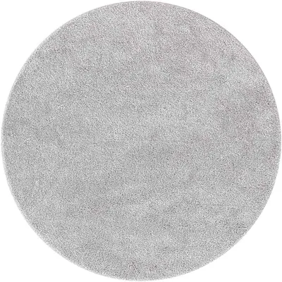 Produktbild von Runder grauer Hochflor-Teppich 90 x 90 cm aus Polypropylen mit rutschfester Unterseite für Wohnzimmer, Flur und Schlafzimmer
