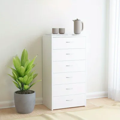 Obrázek produktu pro Komoda – 6 zásuvek – bílá barva – designový model – rozměry 50x34x96 cm