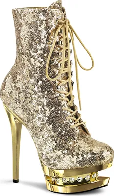 Produktbild von BLONDIE-R-1020 Pleaser High-Heels Dualplateau Stiefeletten gold Chrom Pailletten Strass
