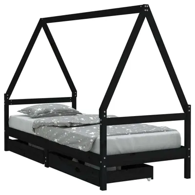 Immagine prodotto di vidaXL Letto per bambini con cassetti nero 80x200 cm in legno di pino massiccio