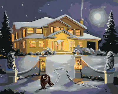Produktbild von Zuty - Malen nach Zahlen - WASCHBÄR VOR EINEM HAUS BEI VOLLMOND (D. RUSTY RUST), 40x50 cm, ohne Keilrahmen