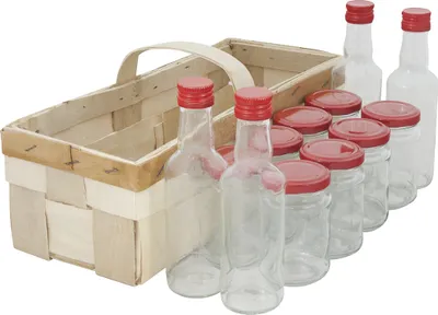 Produktbild von Gläser-Flaschen-Set im Korb, 12 tlg