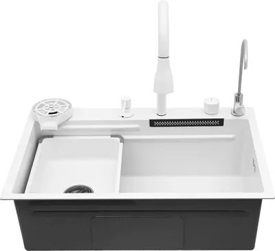 Produktbild von Küchenspüle, Schallschutzwirkung, Ausziehbarer Wasserhahn, WEISS