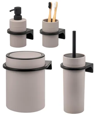 Produktbild von bremermann Bad-Set SAVONA 4tlg. mit Seifenspender, Becher, Kosmetikeimer 5,5 Liter und WC-Garnitur aus Kunststoff in Taupe