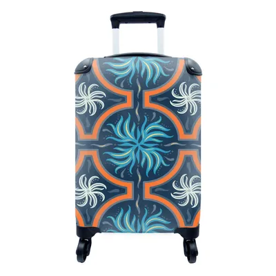 Produktbild von MuchoWow® Koffer Handgepäck Trolley Rollkoffer Kleine Reisekoffer mit 4 Rollen - Blumen - Blau - Weiß - Orange - Cabin Size < 55x40x23 cm & 55x40x20 cm - Fotokoffer - Kabinenkoffer - Boardgepäck - Reise-Box - Reisekoffer - Reisegepäck - Koffer mit Bild - Trolley für Kinder