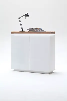 Produktbild von Highboard Schrank weiß matt Eiche massiv Griffräsung 120 cm Romino
