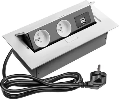 Produktbild von GTV Möbelsteckdose, Desktop-Verlängerungskabel, 2x Schuko-Buchse, 2x USB 5V/2A, ohne Kabel, weiß, platzsparend, versteckbar in Arbeitsplatte, bis 3600 W