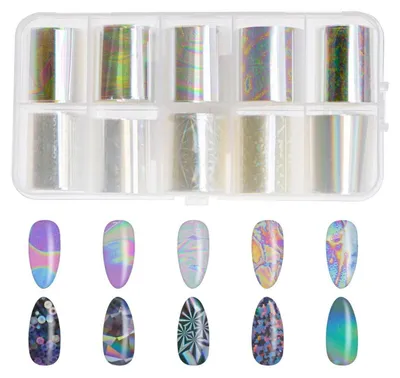 Immagine prodotto di Foglietti adesivi olografici per unghie, set da 10 rotoli, pellicola transfer per manicure, adesivi lucidi per decorazioni per unghie, ideali per il fai-da-te, colore bianco perla