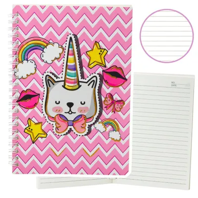 Produktbild von Notizbuch Notizheft liniert Katze Einhorn mit Schleife rosa A5 60 Blatt