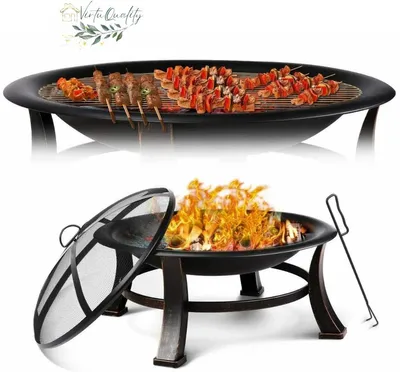 Productafbeelding van Ronde Vuurkorf - BBQ Grill - Kookrooster - Buitenhaard voor Tuin - 76 cm Breed