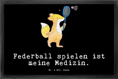 Produktbild von Mr. & Mrs. Panda fußmatte Fuchs Federball spielen 50 x 75 cm - Schwarz - Geschenk, Schmutzmatte, Badminton, Fußabtreter, Bodenvorleger, Fußabstreifer, abstreifer