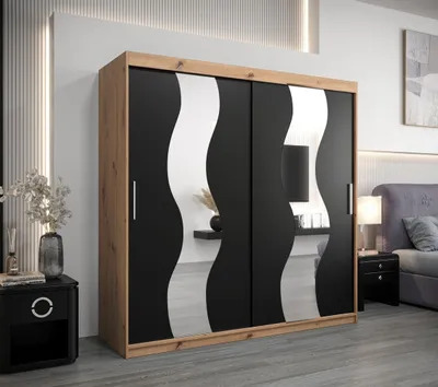 Obrázek produktu pro Šatní skříň JESIKA - šířka 200 cm, dub artisan / černá
