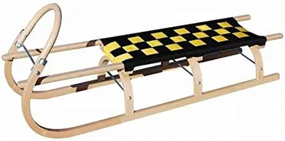 Productafbeelding van Houten slee - Slee Houtenslee - Winterpret - Gebogen hout constructie - 125 cm - Zwart en geel