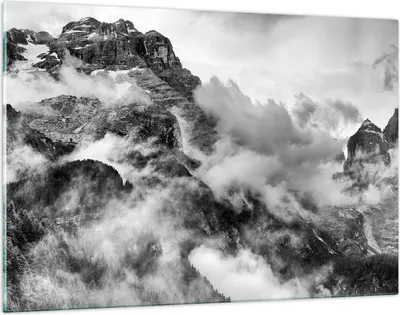 Produktbild von Bilder auf glas - Berge Nebel Gipfel - 120x80cm - Glasbilder - Wandbilder - Kunstdruck - zum Aufhängen bereit - Wanddekoration aus Glas - Glas Bilder - Wandbild auf Glas - Einteilig - GAA120x80-3664