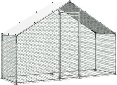 Obrázek produktu pro Velký kovový kurník, 3 x 1 x 2 m, prostorný výběh pro slepice s vodotěsným krytem a pevným rámem, klec pro drůbež se špičatou střechou, výběh pro kachny, králíky, slepice a husy, pro venkovní použití na zahradě nebo farmě