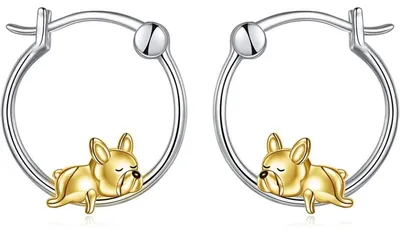 Immagine prodotto di Orecchini a cerchio in argento sterling 925, design bulldog francese/gatto nero, gioielli da donna e ragazza, diametro 16 mm