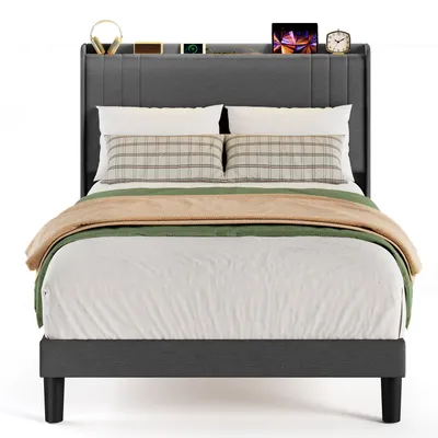 Immagine prodotto di BEALIFE BF28 letto imbottito 120x200 cm con rete a doghe | struttura in metallo con testata in legno | bassa vibrazione | beige/grigio scuro