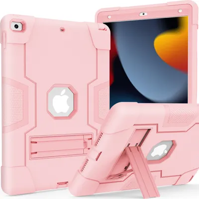 Produktbild von Hülle für iPad 9th Gen/ 8th Gen/ 7th Gen, iPad 10,2 Zoll 2021/2020/2019 Hybrid Dreilagige Robust Stoßfest Schwerlast Schutzhülle mit Ständer Pink