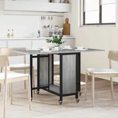 Obrázek produktu pro Maison Exclusive – Skládací jídelní stůl na kolečkách, rozměry 130 x 80 x 76,5 cm, ocel a dřevotříska