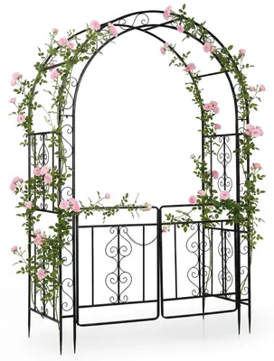 Produktbild von COSTWAY Rosenbogen mit Tür, Metall-Gartenbogen stabil, 135 x 60 x 213cm Torbogen Garten, Rankbogen für Kletterpflanzen, Rankhilfe Rankgitter Rundbogen