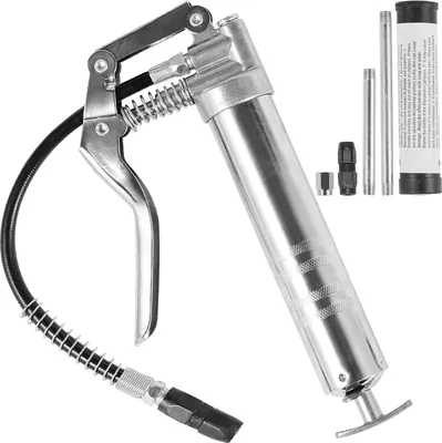 Produktbild von VEVOR Fettpresse, 3500 PSI, 4 OZ / 120 CC Kapazität, professionelle Handhebelpresse, mit 11,65-Zoll-Flexschlauch, 2 schwarzen Flachkupplungen, 1 verstärkter Düse und 2 starren Metallrohren