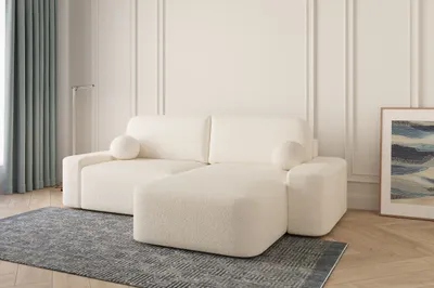 Produktbild von MOEBLO Ecksofa Lisbon – Ottomane beidseitig montierbar, Ecksofa aus Bouclé, Couch für Wohnzimmer, Schlafsofa Sofagarnitur Sofa Eckcouch L-Form, mit Bettkasten und Schlaffunktion - Weiß (Anthology 1)