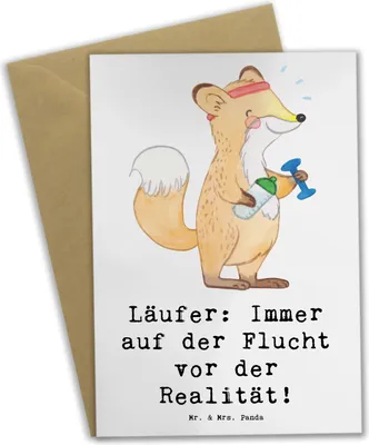 Produktbild von Mr. & Mrs. Panda Grußkarte Laufen Realitätsflucht - Weiß - Geschenk, Sportler Geschenke, lauffans, Sport, Realität, Teamsport, neujahrskarte, Flucht, mr, osterkarte