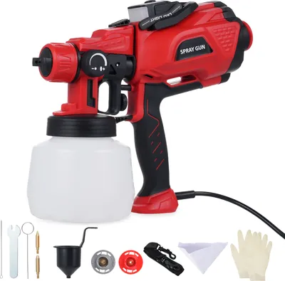 Obrázek produktu pro Stříkací pistole na barvy, 550 W, elektrická stříkací pistole s nádobkou 1200 ml, 3 vyměnitelné trysky (1,0/1,8/2,5 mm), LED světlo a nastavitelný objem stříkání v několika úhlech, odnímatelná čisticí pistole na židle, nábytek, zástrčka EU