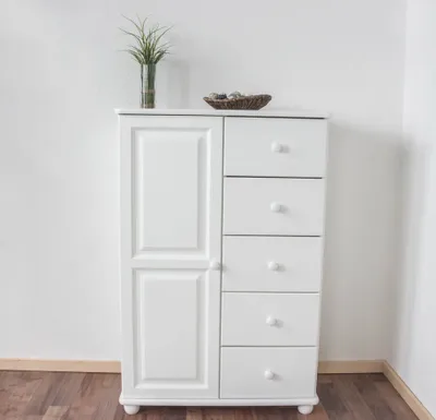 Produktbild von Kommode Kiefer massiv Vollholz weiß lackiert Junco 159 – Abmessung 123 x 80 x 42 cm