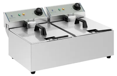 Doppel-Fritteuse 2x10L, 2x2800W, Edelstahl, Thermostat