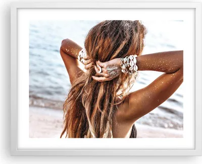 Produktbild von Gerahmtes Poster - Weißer Rahmen - Haare Frau Strand - 50x40 cm - Wand Bild - Wanddeko - Wandbilder - Kunstposter - Wandposter - Bilderrahmen - Bilder - Kunstdruck - Wanddekoration - P2WAA50x40-4613