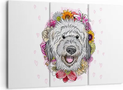 Produktbild von Bild auf Leinwand - Leinwandbild - Hund Blumen Kinder exotische - 105x70cm - Wand Bild - Wanddeko - Leinwanddruck - Bilder - Kunstdruck - Wanddekoration - Leinwand bilder - Wandkunst - CE105x70-3146